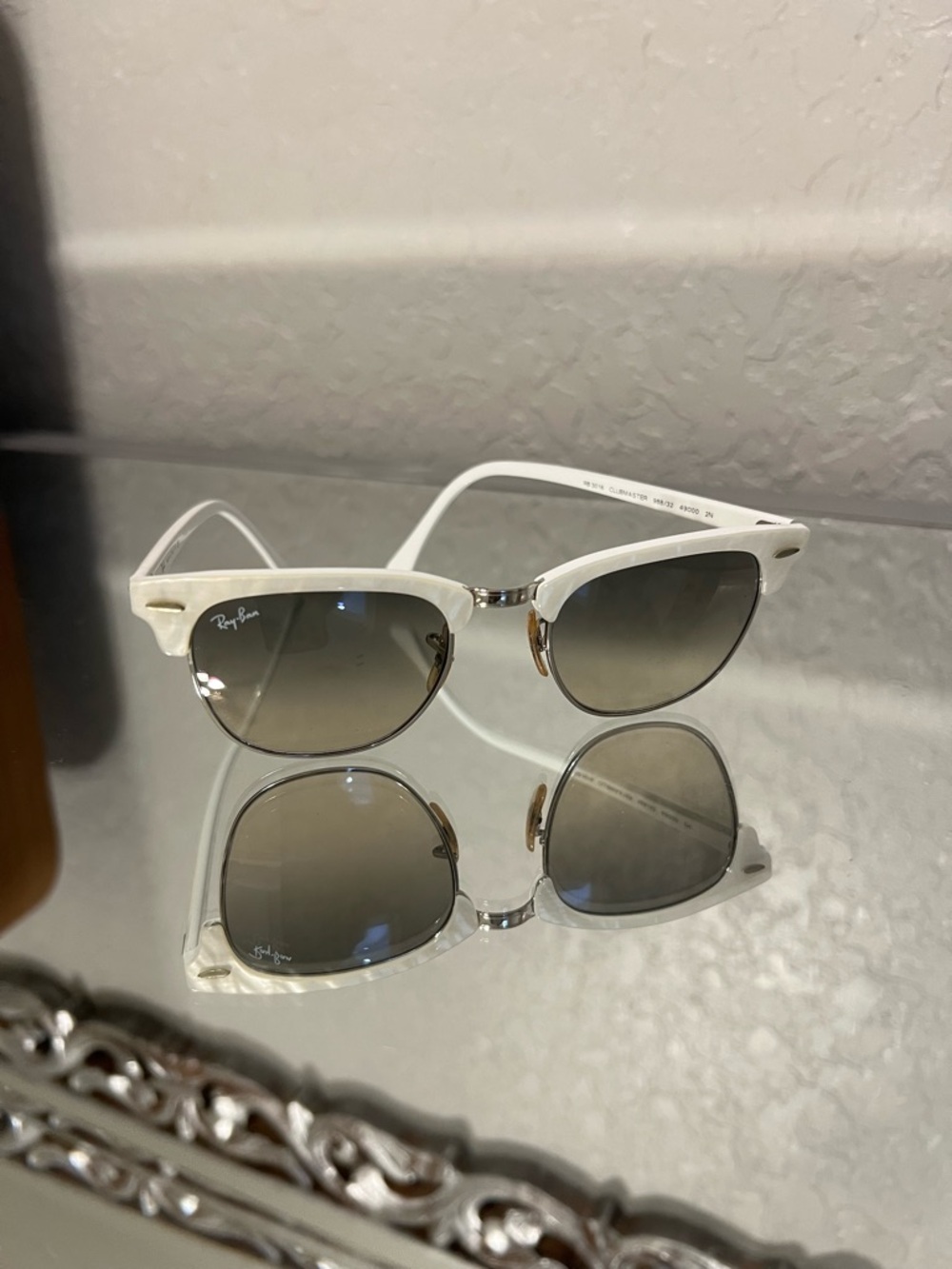 Ray-Ban | Accessories | Rayban White Clubmaster Sunglasses With Grey ...